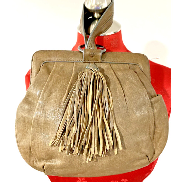 Martin & Osa Brown Leather Wristlet Bag Casual Purse Boho Chic Fawn Brown Tassel - Picture 2 of 7